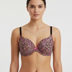 Victoria’s Secret Bra 36D Demi Leopard Print Pink Animal Push Up Underwire‎